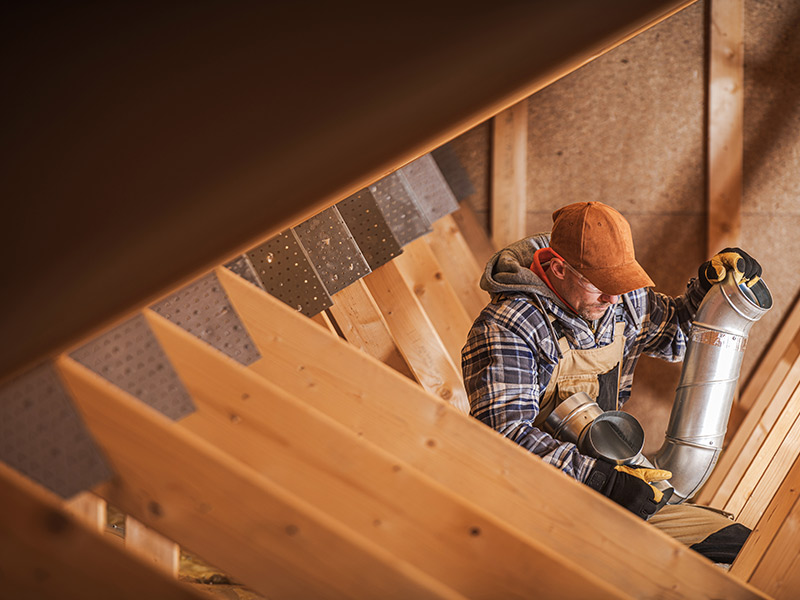 hvac technician installing duct work easthamption ma